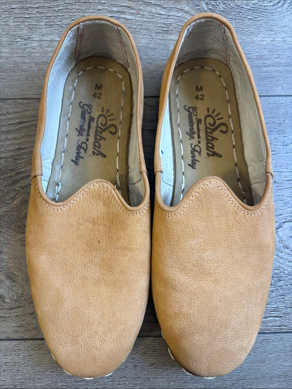 Sabah Tan Leather Slip-on Loafer Round Toe Shoes Handmade in Turkey EUR 42